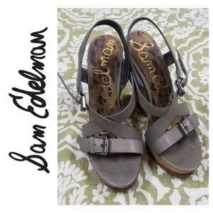 Sam Edelman Cork Heels Sandals Grey Buckles